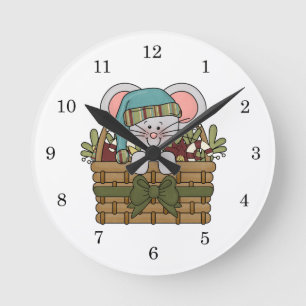 Horloge Ronde Souris de Noël dans le panier