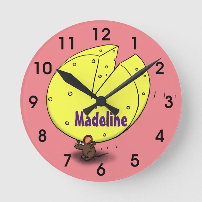 Horloge Ronde Souris mignonne avec dessin animé au fromage (Recto)