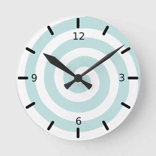 Horloge Ronde Spirale concentrique en sarcelle et blanc (Recto)