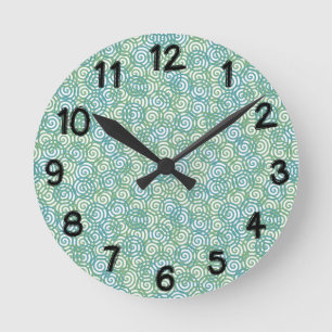 Horloge Ronde Spirales Vert Bleu