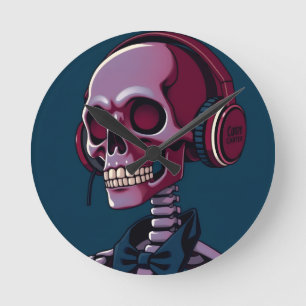 Horloge Ronde Squelette avec casque audio
