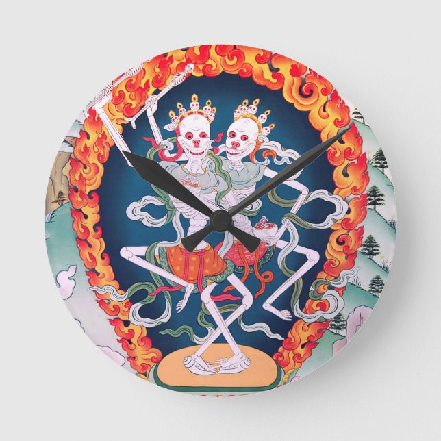 Horloge Ronde Squelettes dansant l'art bouddhiste tibétain (Recto)