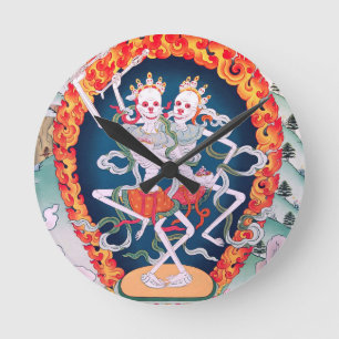 Horloge Ronde Squelettes dansant l'art bouddhiste tibétain