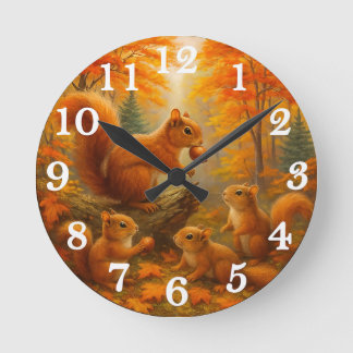 Horloge Ronde Squirrel And Child Rustic Autumn Forest Clock