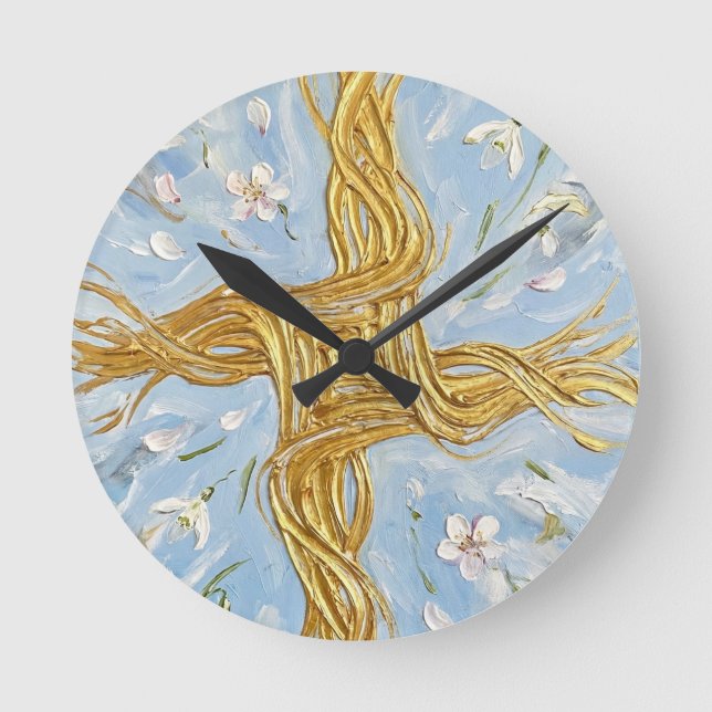 Horloge Ronde St Brigid's Cross Snowdrops Golden Imbolc Art (Recto)