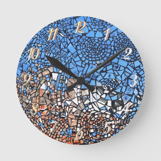 Horloge Ronde Stainverre look mosaïque abstrait (Recto)