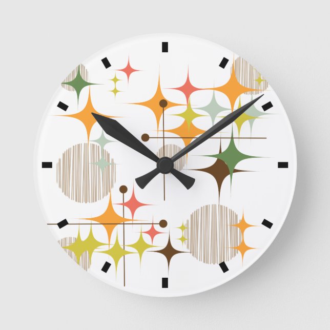 Horloge Ronde Starbursts et Globes modernes du milieu du siècle (Recto)