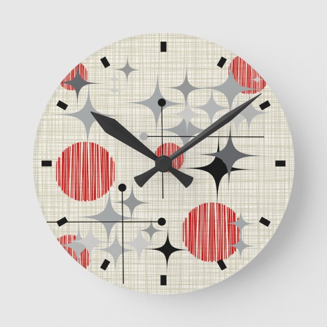 Horloge Ronde Starbursts et Globes modernes du milieu du siècle (Recto)