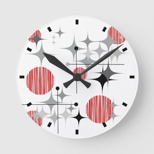 Horloge Ronde Starbursts et Globes modernes du milieu du siècle (Recto)