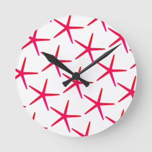 Horloge Ronde Starfish Motifs Plage Rose Rouge Blanc Cute Girl