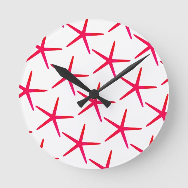 Horloge Ronde Starfish Motifs Plage Rose Rouge Blanc Cute Girl (Recto)