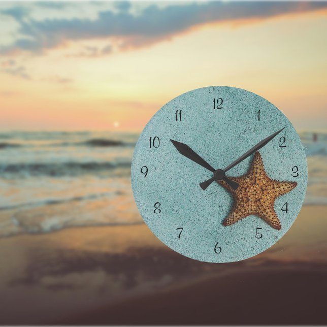 Horloge Ronde Starfish on the Beach Photo (Créateur téléchargé)