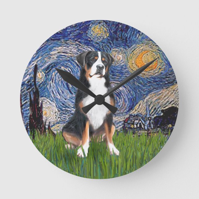 Horloge Ronde Starry Night - Greater Swiss Mountain dog (Recto)
