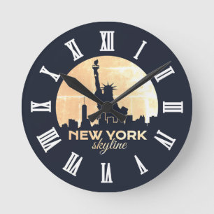 Horloge Ronde Statue de la Liberté New York Skyline Silhouette