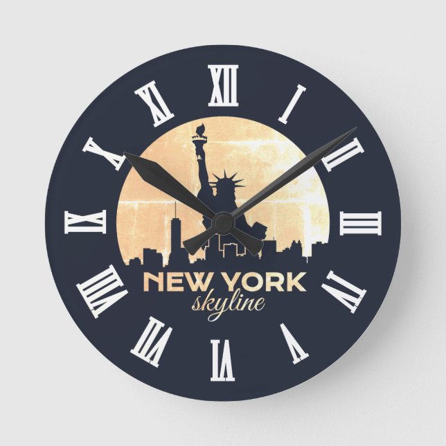 Horloge Ronde Statue de la Liberté New York Skyline Silhouette (Recto)