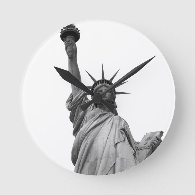Horloge Ronde Statue noire et blanche de la Liberté (Recto)