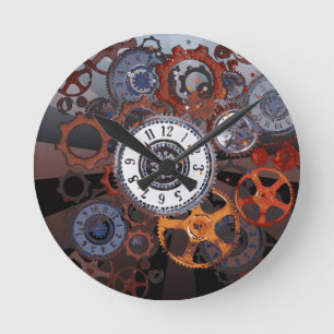 Horloge Ronde Steampunk clockwork pattern rustic