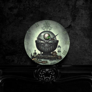 Horloge Ronde Steampunk Ornate Cauldron et articles magiques sur