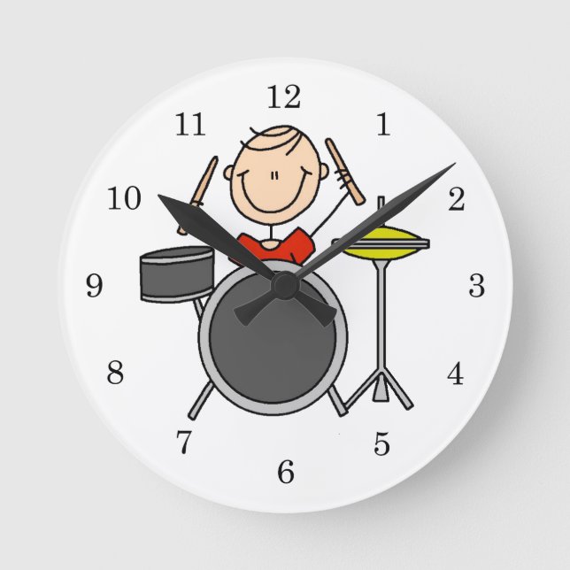 Horloge Ronde Stick Figure Homme Drummer T-shirts et cadeaux (Recto)
