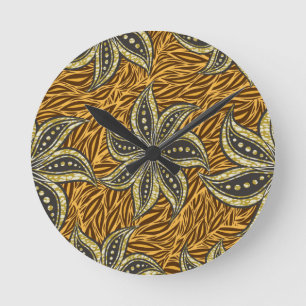 Horloge Ronde Style Batik Floral Abstrait africain