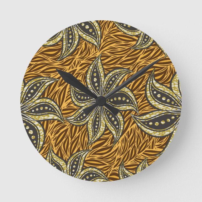 Horloge Ronde Style Batik Floral Abstrait africain (Recto)
