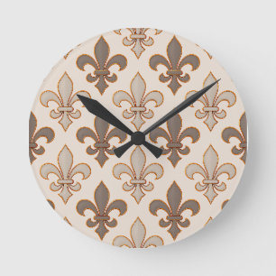 Horloge Ronde Style Fleur-de-lis Royale Terre Neutre