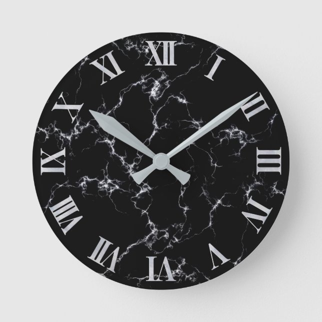 Horloge Ronde Style marbre élégant4 - Noir et Blanc (Recto)