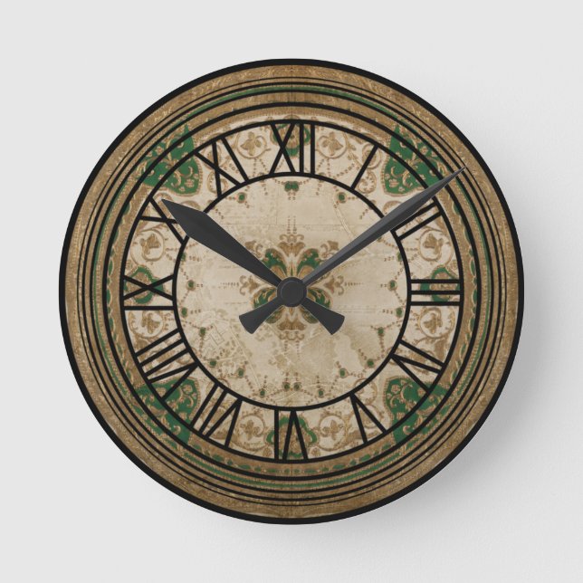 Horloge Ronde Style porcelaine japonaise Floral vert (Recto)