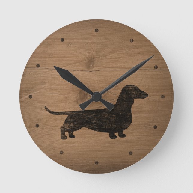 Horloge Ronde Style rustique Dachshund Silhouette (Recto)