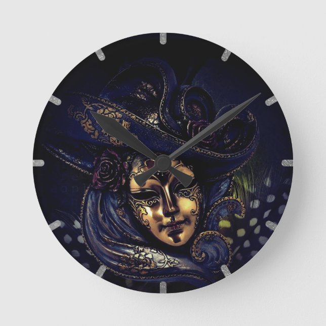 Horloge Ronde Stylish Blue Gold Venetival Carnival Mask (Recto)