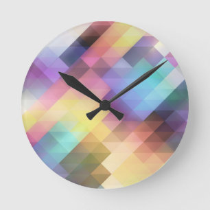 Horloge Ronde Stylish Colorful Pastel Geometric Pattern
