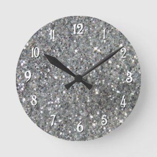 Horloge Ronde Stylish Silver Glitter Glitz Photo