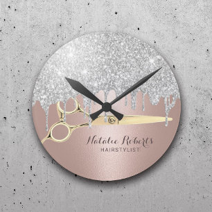 Horloge Ronde Styliste de cheveux Parties scintillant d'argent R