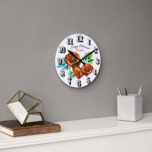 Horloge Ronde Sublime Aquarelle Rouge Pépites joyeuse retraite