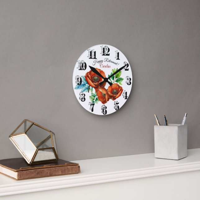 Horloge Ronde Sublime Aquarelle Rouge Pépites joyeuse retraite (Bureau)