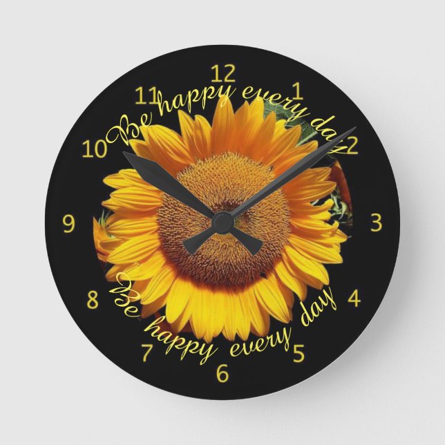 Horloge Ronde Sunflower Soyez heureux chaque jour (Recto)