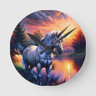 Horloge Ronde Sunset Lake River Unicorn Seven