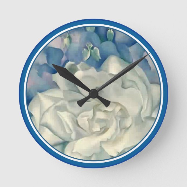 Horloge Ronde Superbe Georgia O'Keefe Rose blanche et larkspur (Recto)
