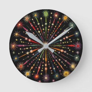 Horloge Ronde Supernova - Galaxie Étoiles Arc-en-Ciel Noir Rétro