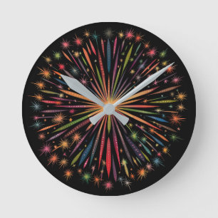Horloge Ronde Supernova - Rainbow Stars Galaxy Black Retro Boho