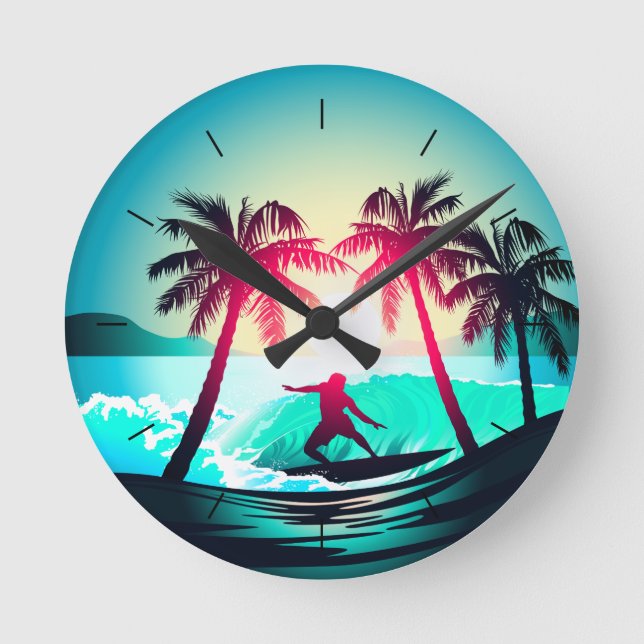 Horloge Ronde Surf avec palmiers (Recto)