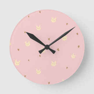 Horloge Ronde Sweet Bunny & Hearts Seamless Pattern – Cute Pink 