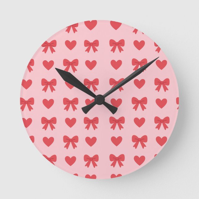 Horloge Ronde Sweet Pink Hearts & Bows Pattern (Recto)