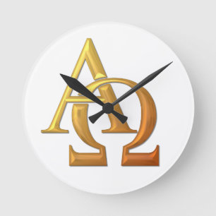 Horloge Ronde Symbole "à trois dimensions" d'or alpha et d'Omeg