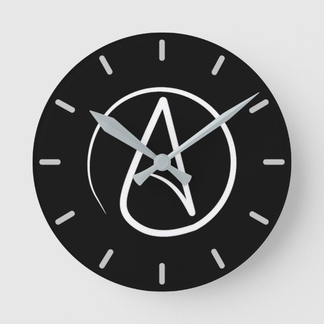 Horloge Ronde Symbole athée : blanc sur noir (Recto)