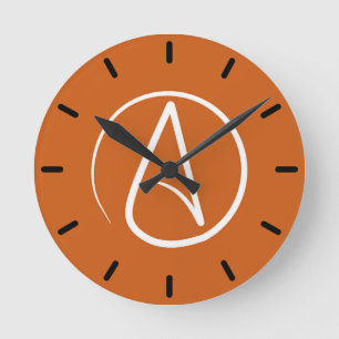Horloge Ronde Symbole athée : blanc sur orange brûlé