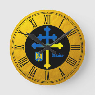 Horloge Ronde SYMBOLE DE COURSE D'Ukraine & Croix de Lorraine