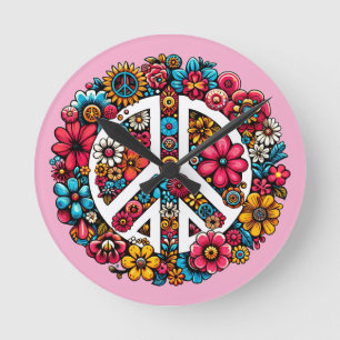 Horloge Ronde symbole de paix floral couleur illustration art