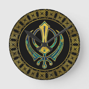 Horloge Ronde Symbole Khanda or et marbre