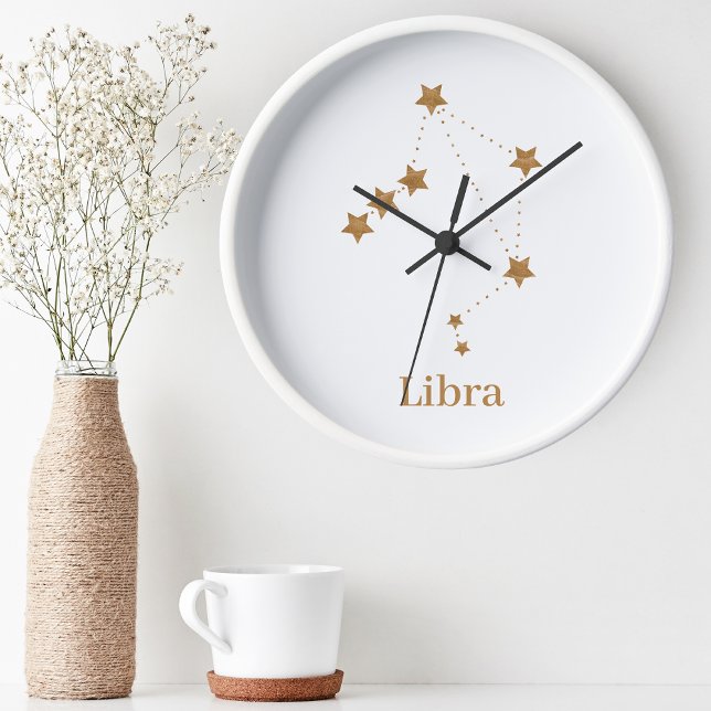 Horloge Ronde Symbole moderne Zodiac Gold Libra | Air de l'éléme (Créateur téléchargé)